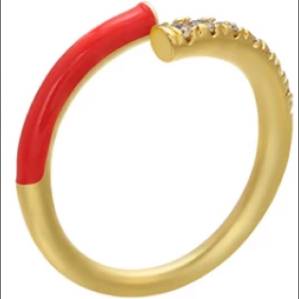 YG Plated Red Enamel CZ Adjustable Ring - Picture 2 of 8